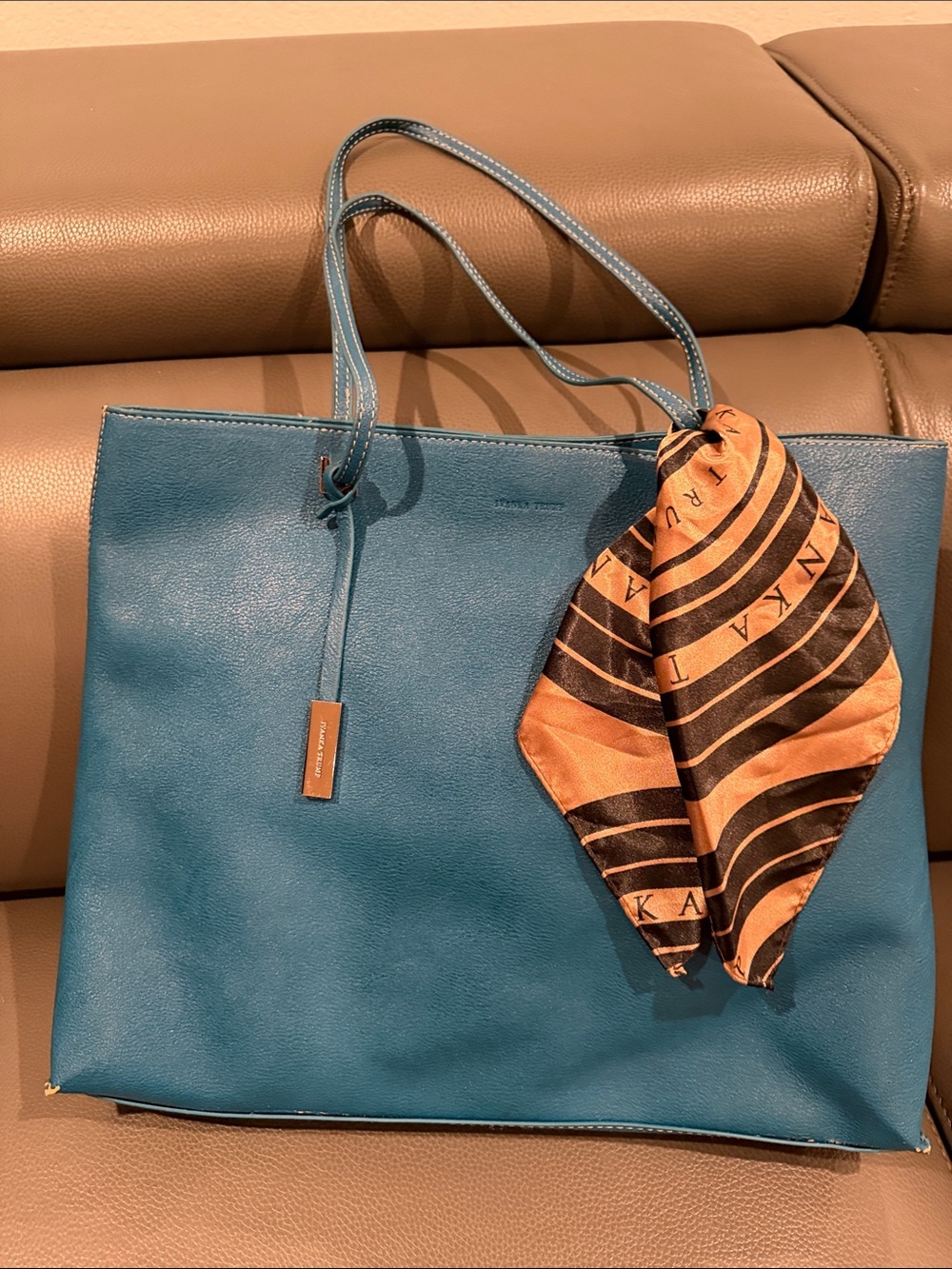 Blue Leather Tote Bag with Accent Scarf by Ivanka Trump